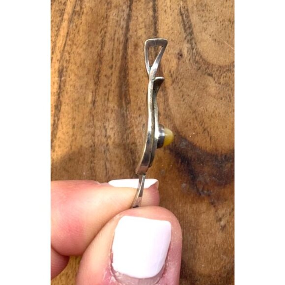 Sterling Silver Honey Amber Art Nouveau Pendant Unique Curved Design 1.5" Long - Picture 4 of 5